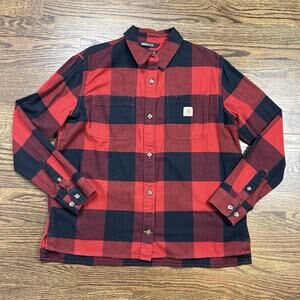 Carhartt Shirt Women Medium Red Black Plaid Flannel Rugged Flex Loose Fit Pocket